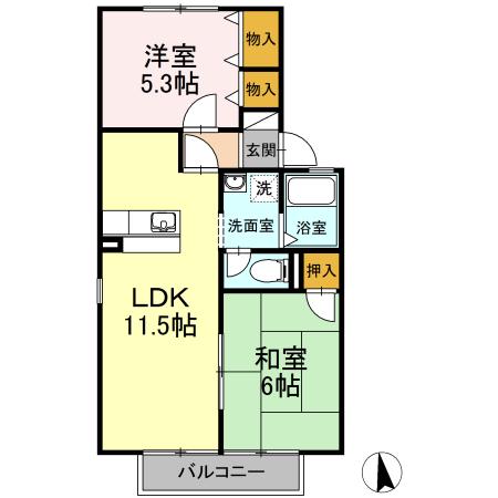 ハイカムール川口A棟(2LDK/2階)の間取り写真