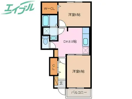 シャン・ド・フルールB(2DK/1階)の間取り写真