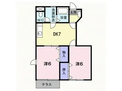 オリゾンテ宮浜II(2DK/1階)の間取り写真