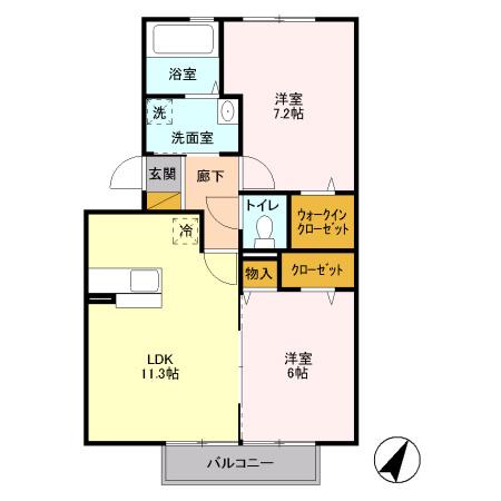 東北新幹線 宇都宮駅 バス乗車時間：31分 最寄りバス停で下車 徒歩5分 3階建 築16年(2LDK/1階)の間取り写真