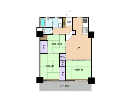 久留米ハイライズ(3DK/4階)の間取り写真