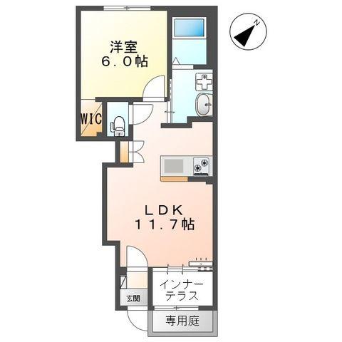 LE.LIEN広崎(1LDK/1階)の間取り写真