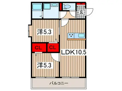 ノーブルヴィラ西大宮(2LDK/2階)の間取り写真