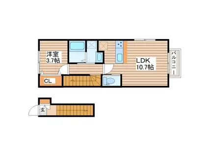 キララ鈎取本町I(1LDK/2階)の間取り写真