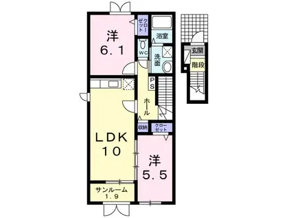 メゾン・ド・プルマージュ(2LDK/2階)の間取り写真