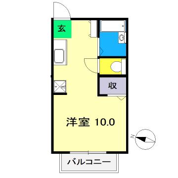 ユニライフ朝倉(ワンルーム/2階)の間取り写真