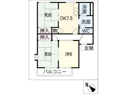 エステート雅 南棟(3DK/1階)の間取り写真