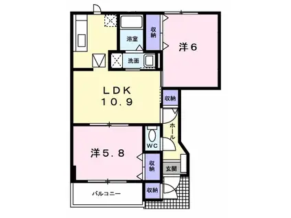 プラムフィールド(2LDK/1階)の間取り写真