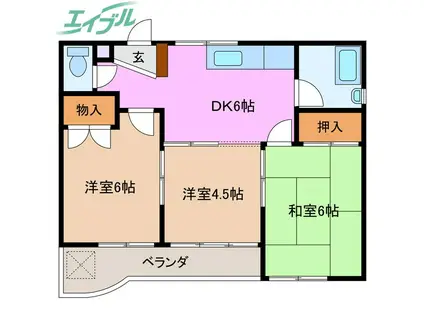 カーサバレンシアときわ(3DK/1階)の間取り写真
