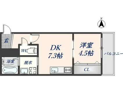 グラディート花園(1DK/2階)の間取り写真
