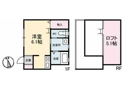 シュベール富安(1DK/1階)の間取り写真