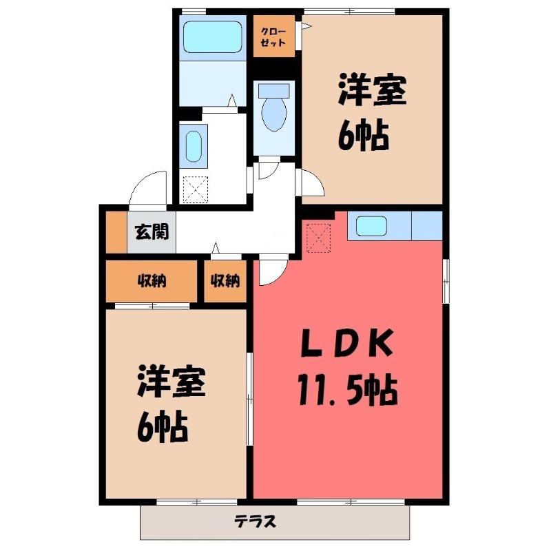 プルミエ徳聖 A(2LDK/1階)の間取り写真