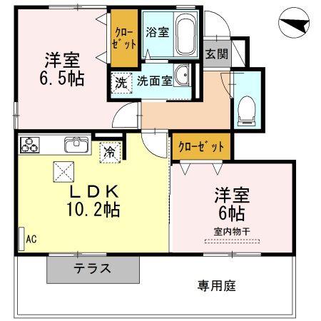 プログレスB棟(2LDK/1階)の間取り写真