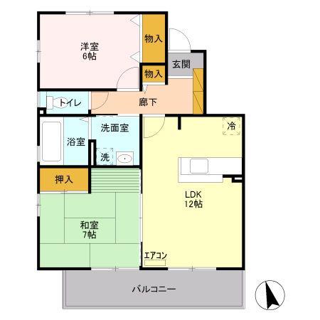 パティオA(2LDK/2階)の間取り写真