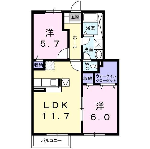 シャン・ド・フルールII(2LDK/1階)の間取り写真