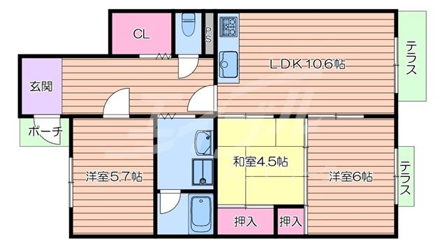 レジデンス吉川2号棟(3LDK/1階)の間取り写真