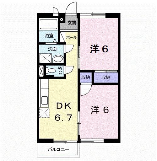 立願寺ハイツ(2DK/2階)の間取り写真