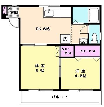 水宮ハイム(2DK/2階)の間取り写真