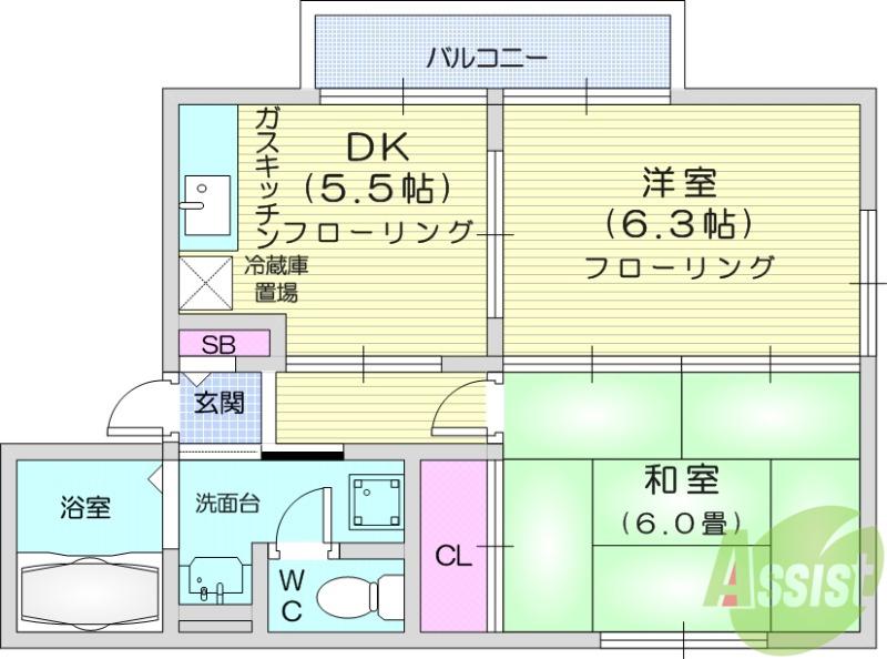サンルミエールA棟(2DK/1階)の間取り写真