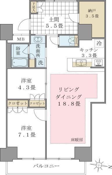ブリリアイスト東雲キャナルコート(2LDK/5階)の間取り写真