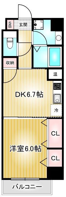 センチュリーパーク新川1番館(1DK/6階)の間取り写真