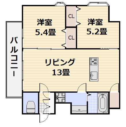 W.O.B.KYOBASHI(2LDK/13階)の間取り写真