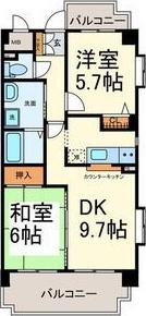 エクセレントみずの(2DK/9階)の間取り写真