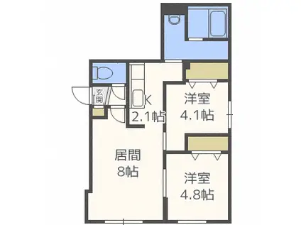 リンコントロ発寒(2LDK/2階)の間取り写真