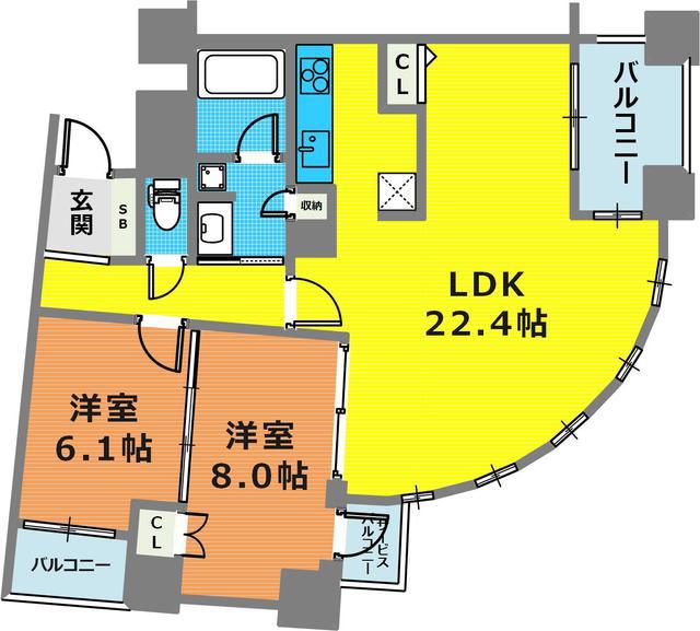 エクセルシティ三宮イメージファクトりー(2LDK/6階)の間取り写真