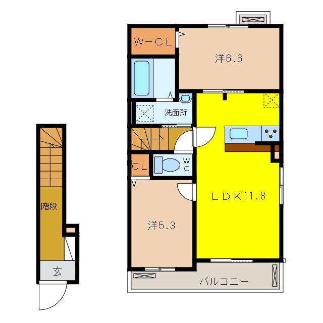 ボンダイI(2LDK/2階)の間取り写真