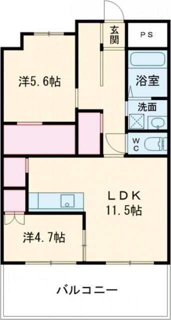 ディアコート新栄(2LDK/6階)の間取り写真