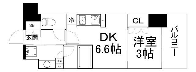 ザ・パークハビオ谷町六丁目テラス(1DK/11階)の間取り写真