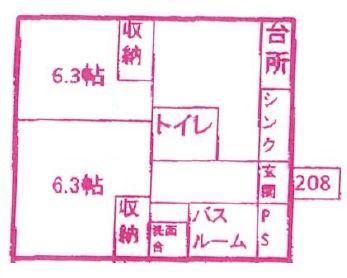 グランデュールKAJIGAYA(2DK/2階)の間取り写真