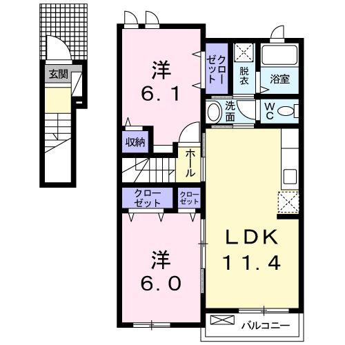 メイプル・コート(2LDK/2階)の間取り写真