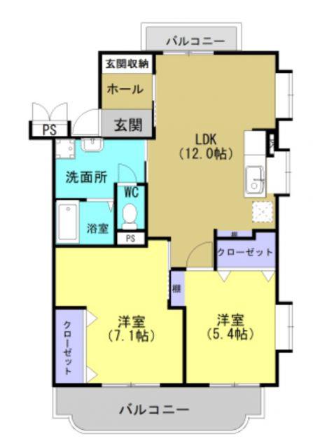 ベルメゾン・サチB棟(2LDK/2階)の間取り写真