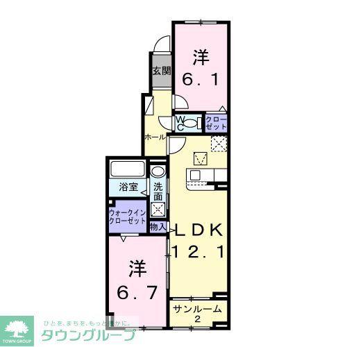 ベル・コリーヌB(2LDK/1階)の間取り写真