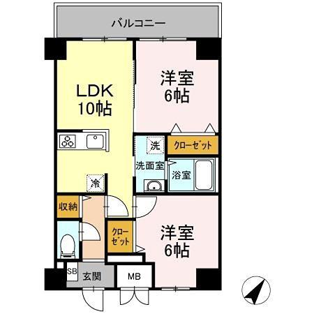TRE LUCE横濱関内(2LDK/2階)の間取り写真