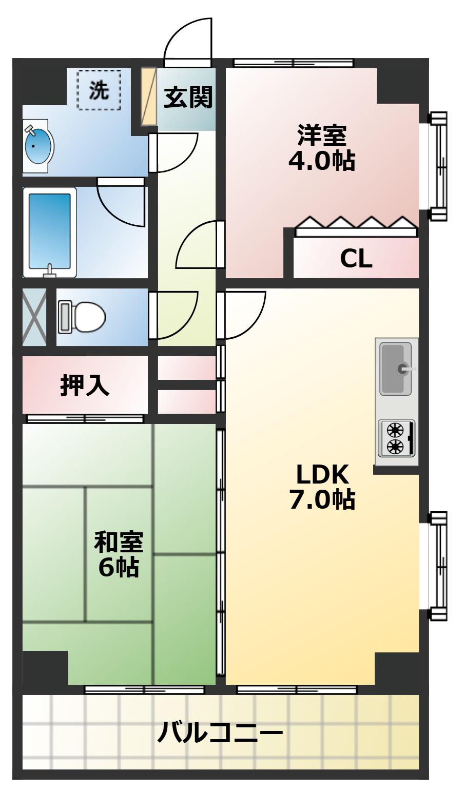 イルヴィラージュ(2DK/3階)の間取り写真