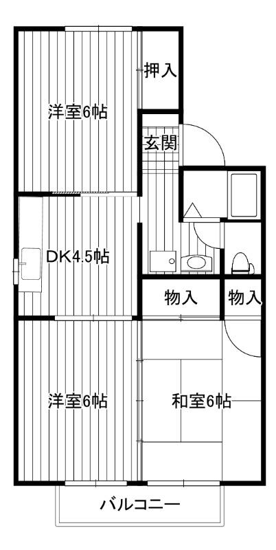 エーデルハイムA・B(3DK/1階)の間取り写真