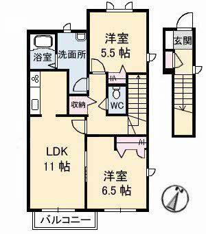 ノースヴェレッジ V B棟(2LDK/2階)の間取り写真