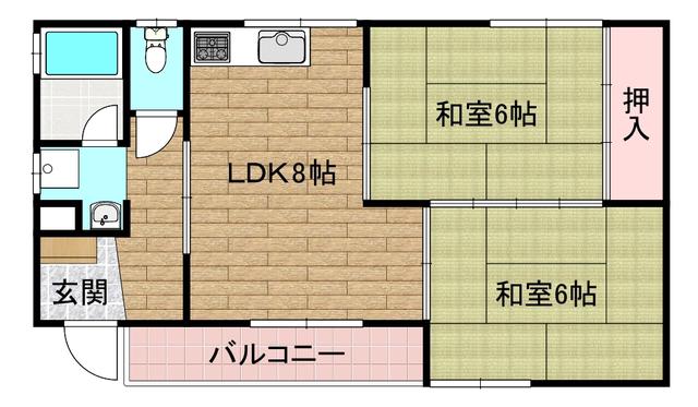春日丘ハイツA棟(2LDK/2階)の間取り写真