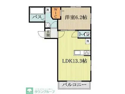 ブルドゥネージュ・ラ・メゾン(1LDK/1階)の間取り写真