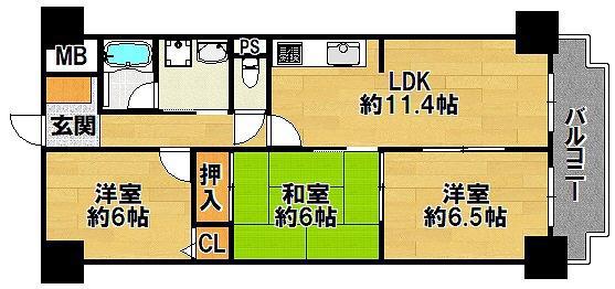 シルフィードドゥ唐櫃(3LDK/8階)の間取り写真