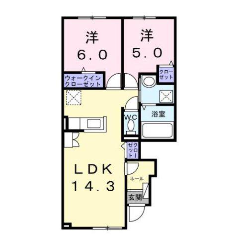 カーサ ルーナ(2LDK/1階)の間取り写真