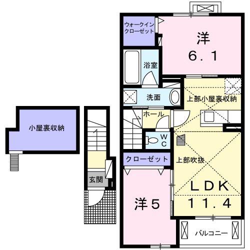 プラシード ピアッツァD(2LDK/2階)の間取り写真