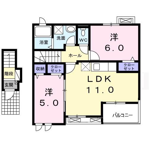 アニメイトI(2LDK/2階)の間取り写真