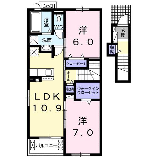 モン アンテリユール桃山H(2LDK/2階)の間取り写真