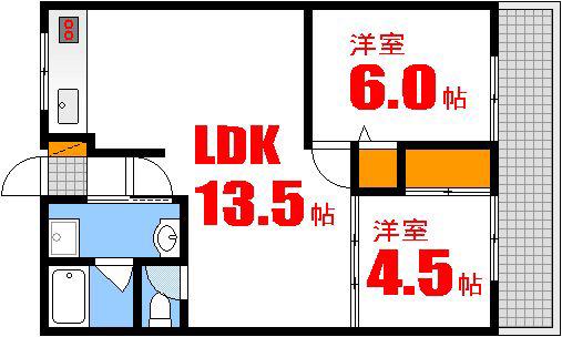 フレシール若草(2LDK/5階)の間取り写真