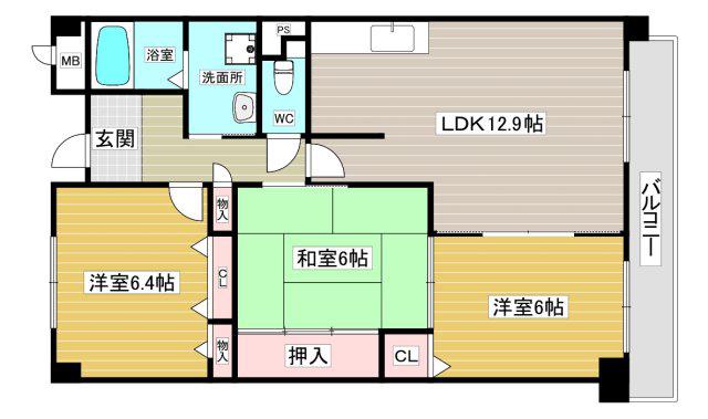 グレース門戸荘(3LDK/5階)の間取り写真