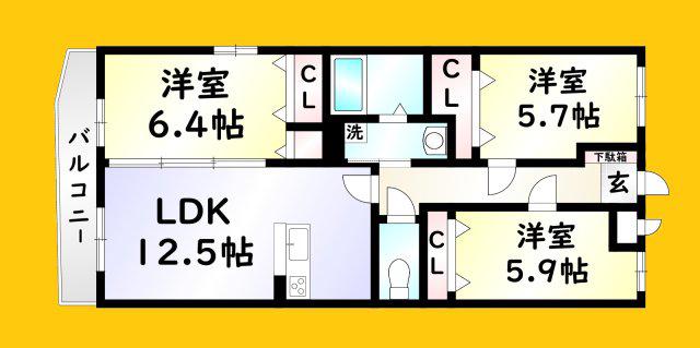リトルフォレスト守恒(3LDK/1階)の間取り写真